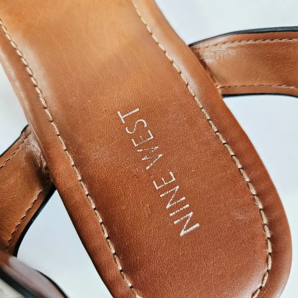 Nine West Jayce Black Stud Buckle Detail Chunky Wood-Look Platform Sandal 10